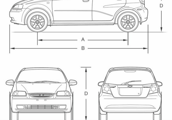 Chevrolet Aveo (Hatch. & Sedan) (2007) (Шевроле Авео (Хатч. & Седан) (2007)) - чертежи (рисунки) автомобиля